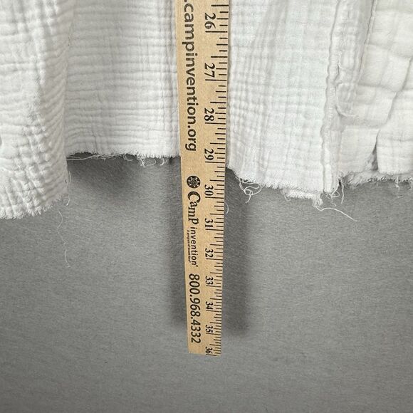 POL Oversized White Button Up Star Buttons Boho Beachy Sz S Raw Hems - Picture 5 of 6